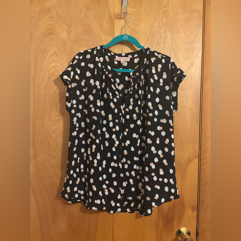 Philosophy Black and White Polka Dot Blouse Size Large